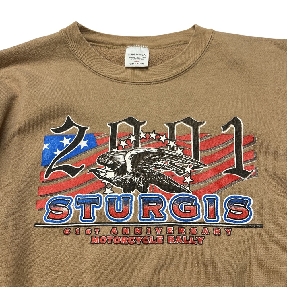 Sturgis 2001 Motorcycle Rally Sweatshirt Men's LARGE Brown 61st Anniversary USA
